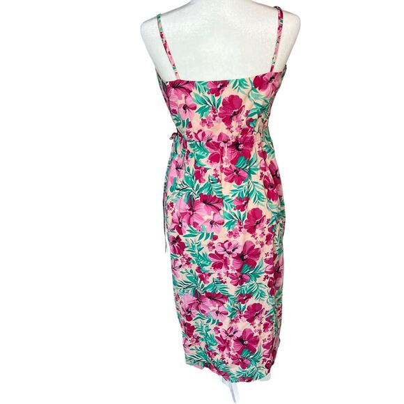 J Crew Factory Pink Tropical Floral Sleeveless Wrap Dress 6 Sundress Resortwear - Picture 2 of 5